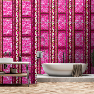 Een roze en wit behang met een kruis erop