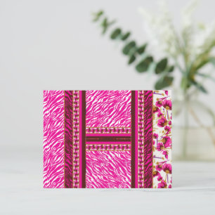 Een roze en wit behang met een kruis erop briefkaart