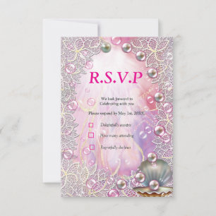 Een roze en witte marmeren afwerking met geborstel RSVP kaartje