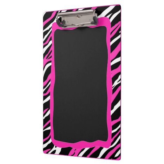 Een roze en witte zebraafdrukklembord klembord (Links)