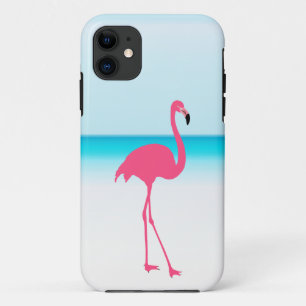 Een roze flamingo op het strand iPhone 11 hoesje
