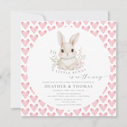 Een Roze QR Code Baby Shower met een Konijntje Kaart (Voorkant)
