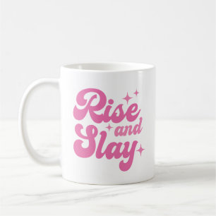 Een roze retro Rise en Slay Koffiemok