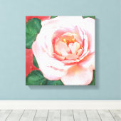 Een  roze roos canvas afdruk (Insitu (Houten vloer))