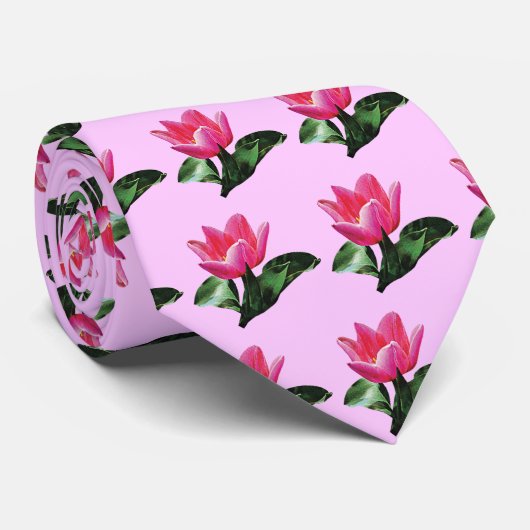 Eén roze tulp stropdas (Opgerold)