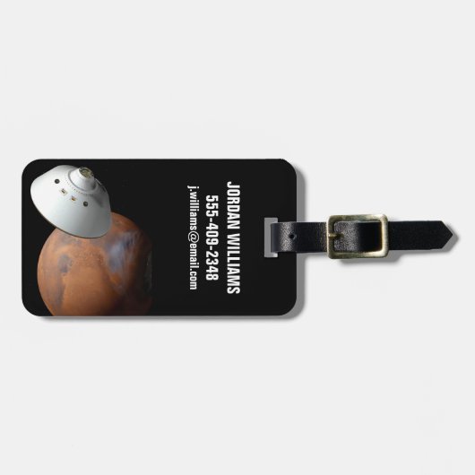 Een ruimteschip in aeroshell nadert Mars. Bagagelabel (Voorkant horizontaal)