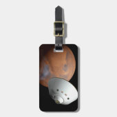 Een ruimteschip in aeroshell nadert Mars. Bagagelabel (Voorkant verticaal)