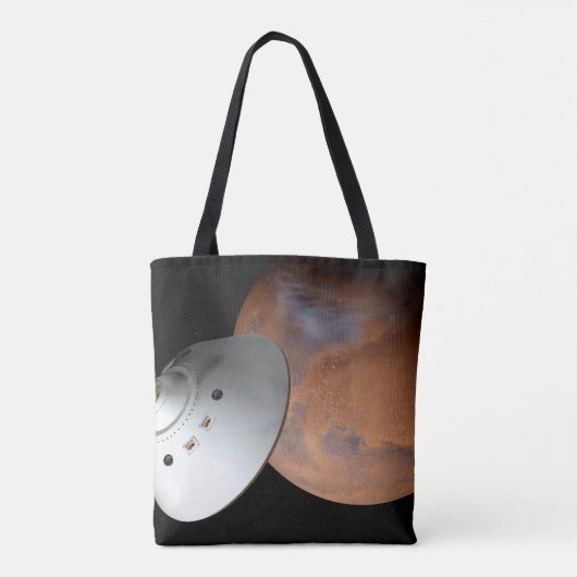 Een ruimteschip in aeroshell nadert Mars. Draagtas (Achterkant)