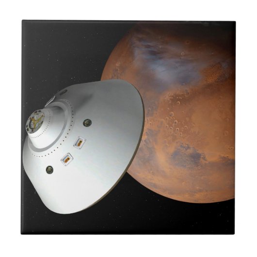 Een ruimteschip in aeroshell nadert Mars. Tegeltje (Voorkant)