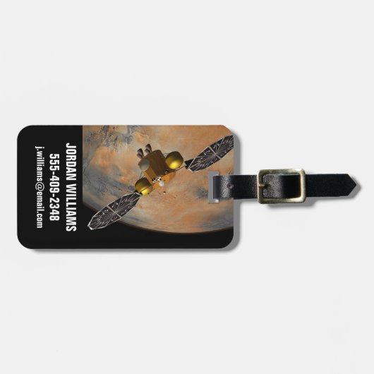 Een ruimteschip in een baan om Mars. Bagagelabel (Voorkant horizontaal)