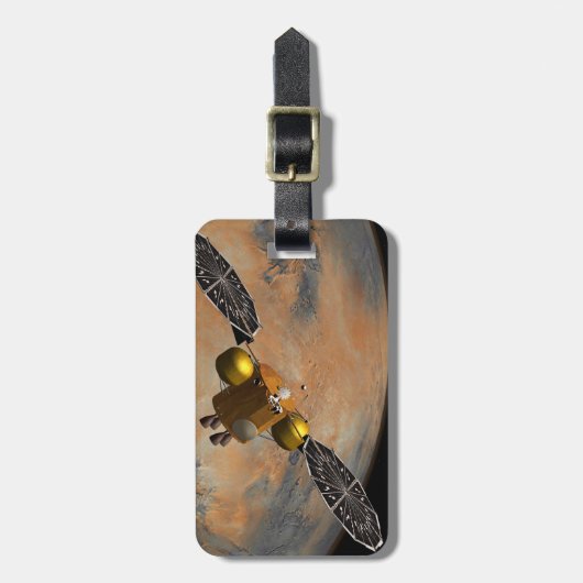Een ruimteschip in een baan om Mars. Bagagelabel (Voorkant verticaal)