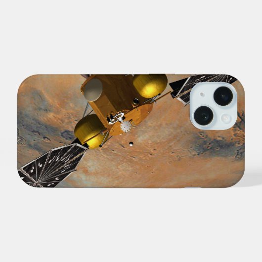 Een ruimteschip in een baan om Mars. iPhone 15 Hoesje (Achterkant horizontaal)