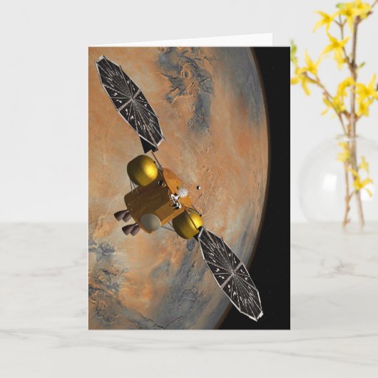 Een ruimteschip in een baan om Mars. Kaart (Gele Bloem)