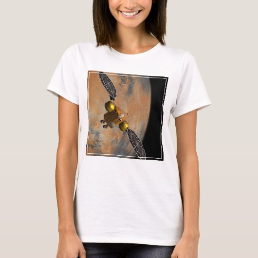 Een ruimteschip in een baan om Mars. T-shirt (Voorkant)