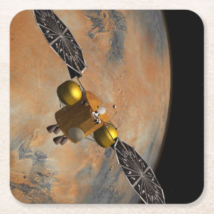 Een ruimteschip in een baan om Mars. Vierkante Kartonnen Onderzetter