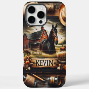 Een rustiek Boerderij met een paard, een rode schu iPhone 16 Pro Max Hoesje