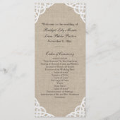 Een rustieke kant & Burlap bruiloft programma (Voorkant)