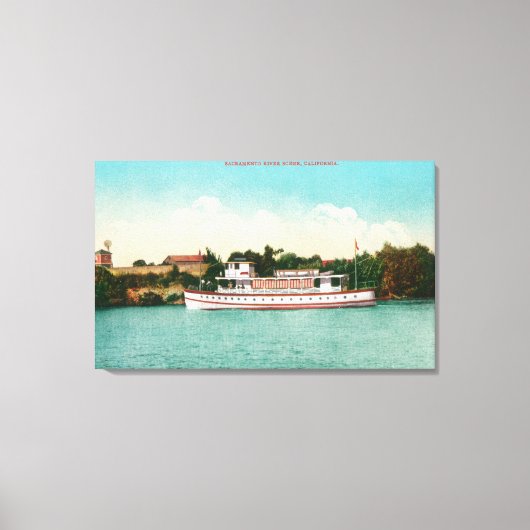 Een Sacramento River Scene met een Riverboat Canvas Afdruk (Voorkant)