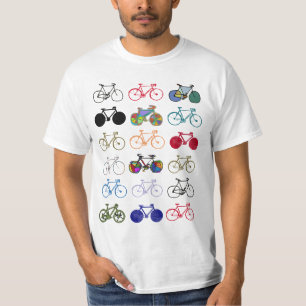 Een samenstelling van kleurrijke fietsen t-shirt
