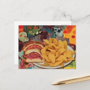 Een sandwich en chips collage briefkaart