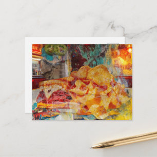 Een sandwich en chips mixed media collage briefkaart