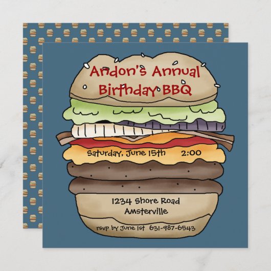 Een sappige hamburger uitnodiging (Voorkant / Achterkant)