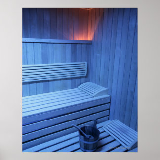 Een sauna in blauw licht, Zweden. Poster
