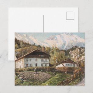 Een scène van bergen, met roze licht   Landschap Briefkaart