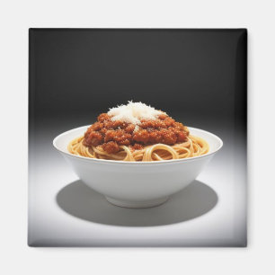 Een schaal Spaghetti Bolognese in een donkere acht Magneet