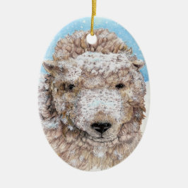 Een schaap in de sneeuw keramisch ornament