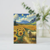 Een schaap in het Zonnebloemenveld Faux Van Gogh Briefkaart (Staand voorkant)