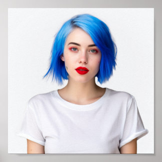 Een schattig blauw haarmodel met Gildan T-shirt Poster
