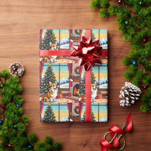 Een Schattig Festief Corgi Kerstfeest Cadeaupapier