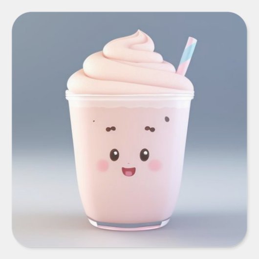 Een Schattig glaasje aardbeienmilkshake Vierkante Sticker (Voorkant)