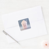 Een Schattig glaasje aardbeienmilkshake Vierkante Sticker (Envelop)