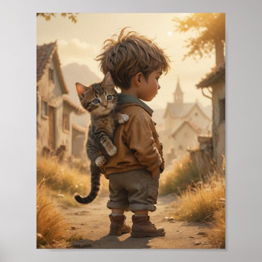 Een schattig kind en zijn kitten poster (Voorkant)