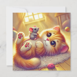 Een schattig Kitten en Muis Print Design Kaart
