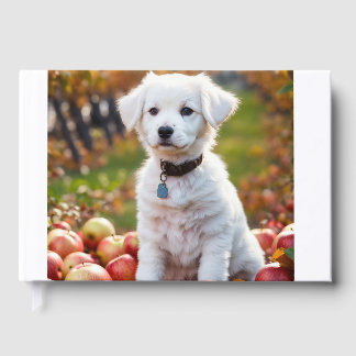 Een schattig klein wit hondje zit gastenboek