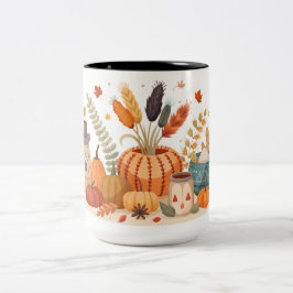 Een schattig kopje met een herfstprint tweekleurige koffiemok