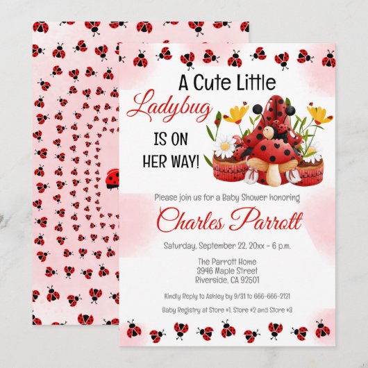 Een schattig lieveheersbeestje is op weg naar het  kaart (Voorkant / Achterkant)