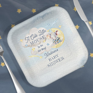 Een schattig muisje is op weg jongen Baby shower Papieren Bordje