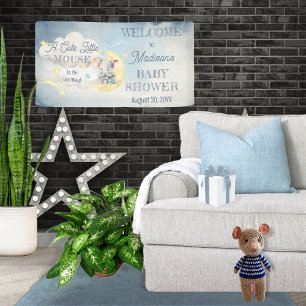 Een schattig muisje is op weg jongen Baby shower Spandoek