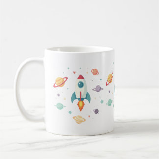 Een schattig raketschip dat door een grillige spa koffiemok