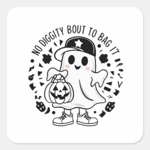 Een schattig spook met een pompoen snoepjes tas vierkante sticker