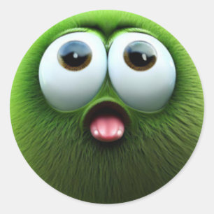 Een schattig verrast fuzzy groen balpersonage ronde sticker