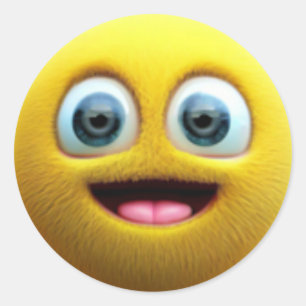 Een schattig vrolijk fuzzy geel ballenpersonage ronde sticker