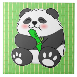 Een schattige baby panda die een bamboestengel eet tegeltje