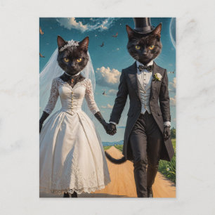 Een Schattige Black Cat Couple Trouwdag in Park Briefkaart