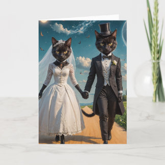 Een Schattige Black Cat Couple Trouwdag in Park Kaart