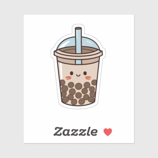 Een schattige bruine kawaii boba thee sticker (Vel)